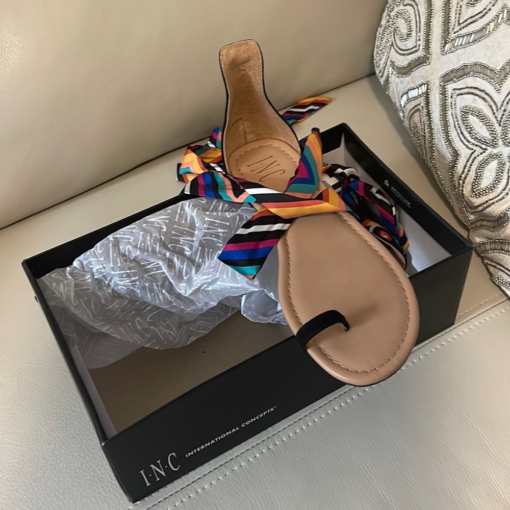 INC thong, lace up sandals, NEVER WORN